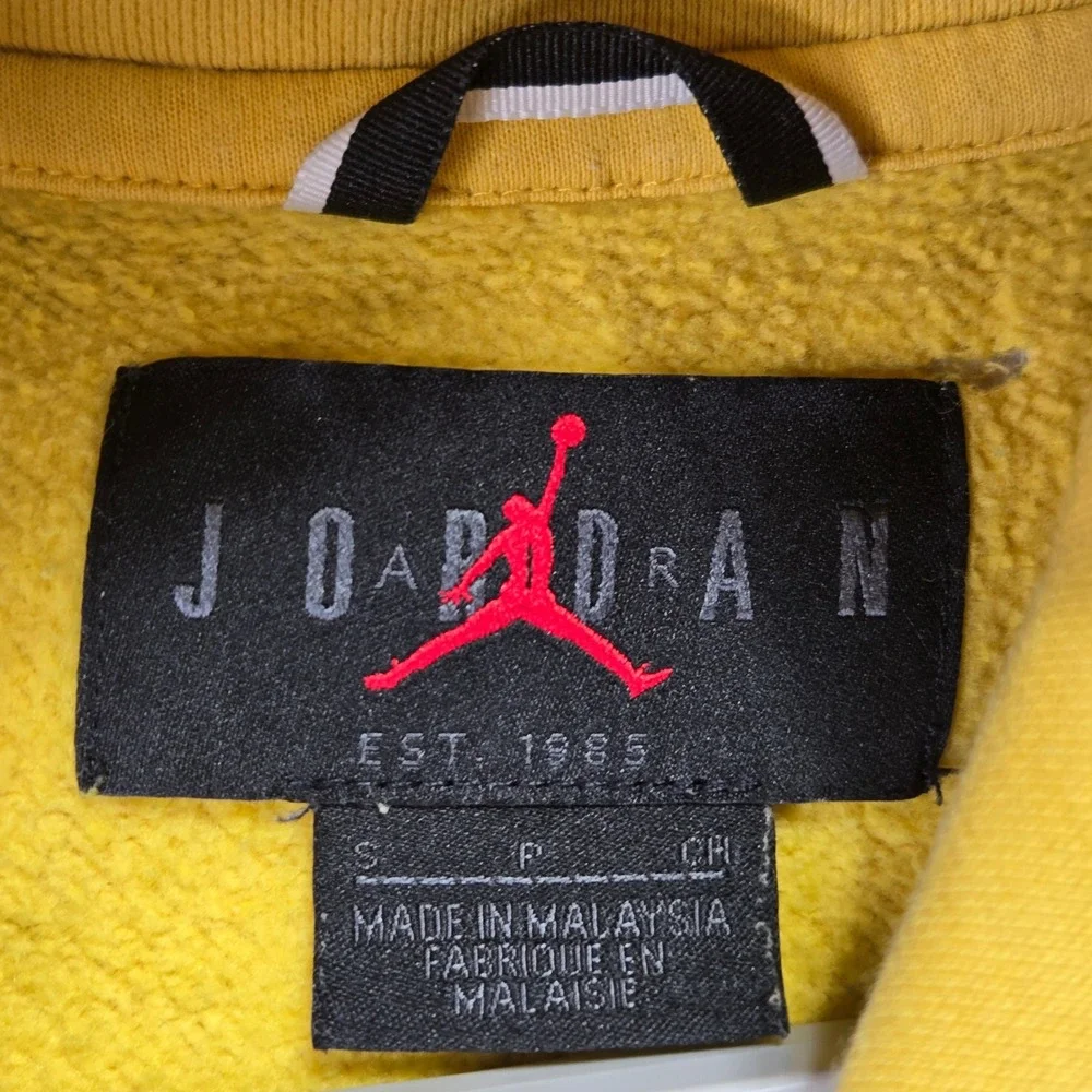 Air Jordan Men Yellow Acid Wash Bleach Splatter Pullover Hoodie Graphic Sz Small